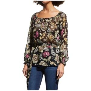 NWT Rag and Bone Sierra Silk Floral Long Sleeve Sheer Blouse Top Size XL